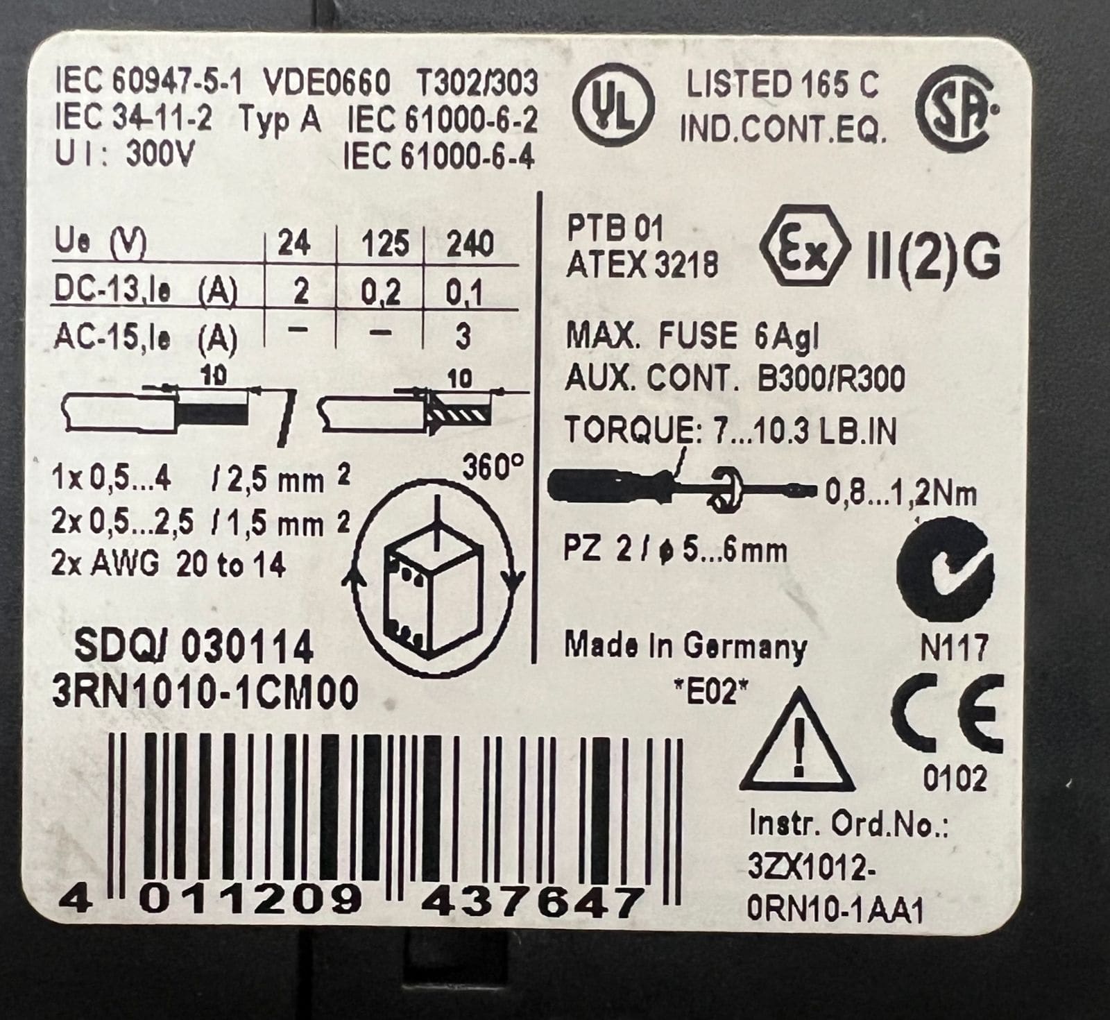 Siemens 3rn1010-1cm00 Motor Protection Relay thumbnail