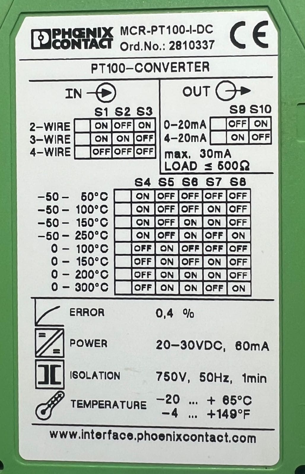 PHOENIX CONTACT MCR-PT100/I/DC CONVERTER thumbnail