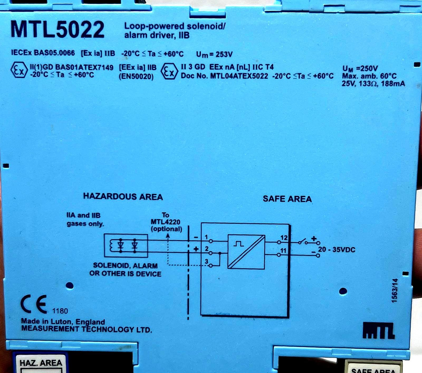 MTL5022 LOOP POWERED SOLENOID / ALARM DRIVER BAS05.0066 thumbnail