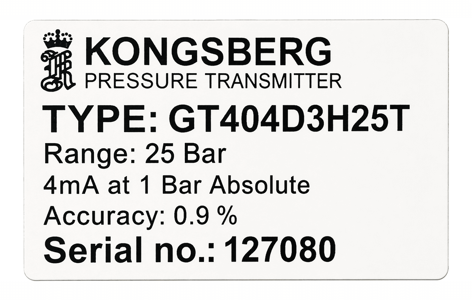 KONGSBERG GT404D3H25T PRESSURE TRANSMITTER 127080 thumbnail