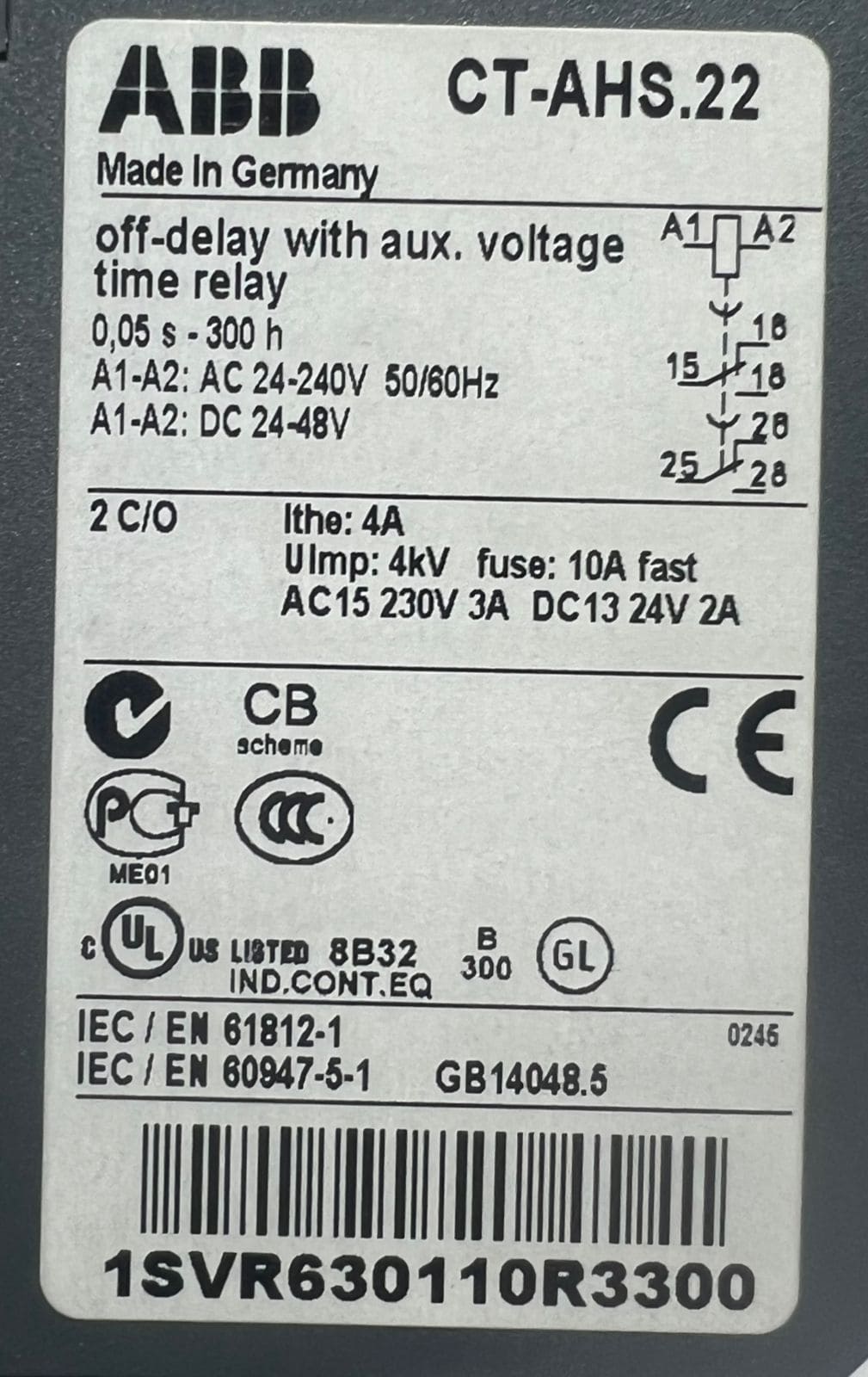 ABB CT-AHS.22 TIME RELAY 1SVR630110R3300 thumbnail