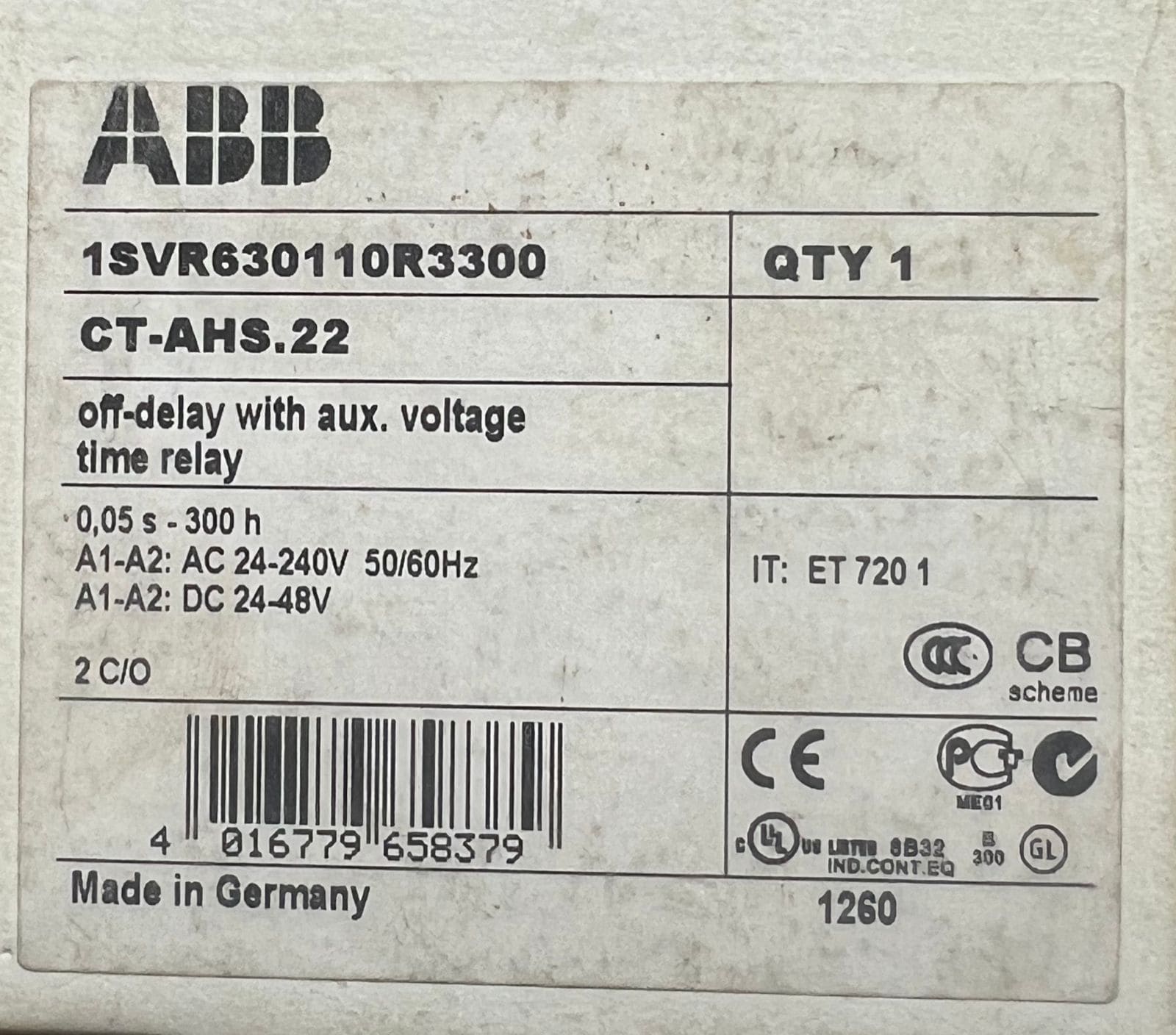 ABB CT-AHS.22 TIME RELAY 1SVR630110R3300 thumbnail