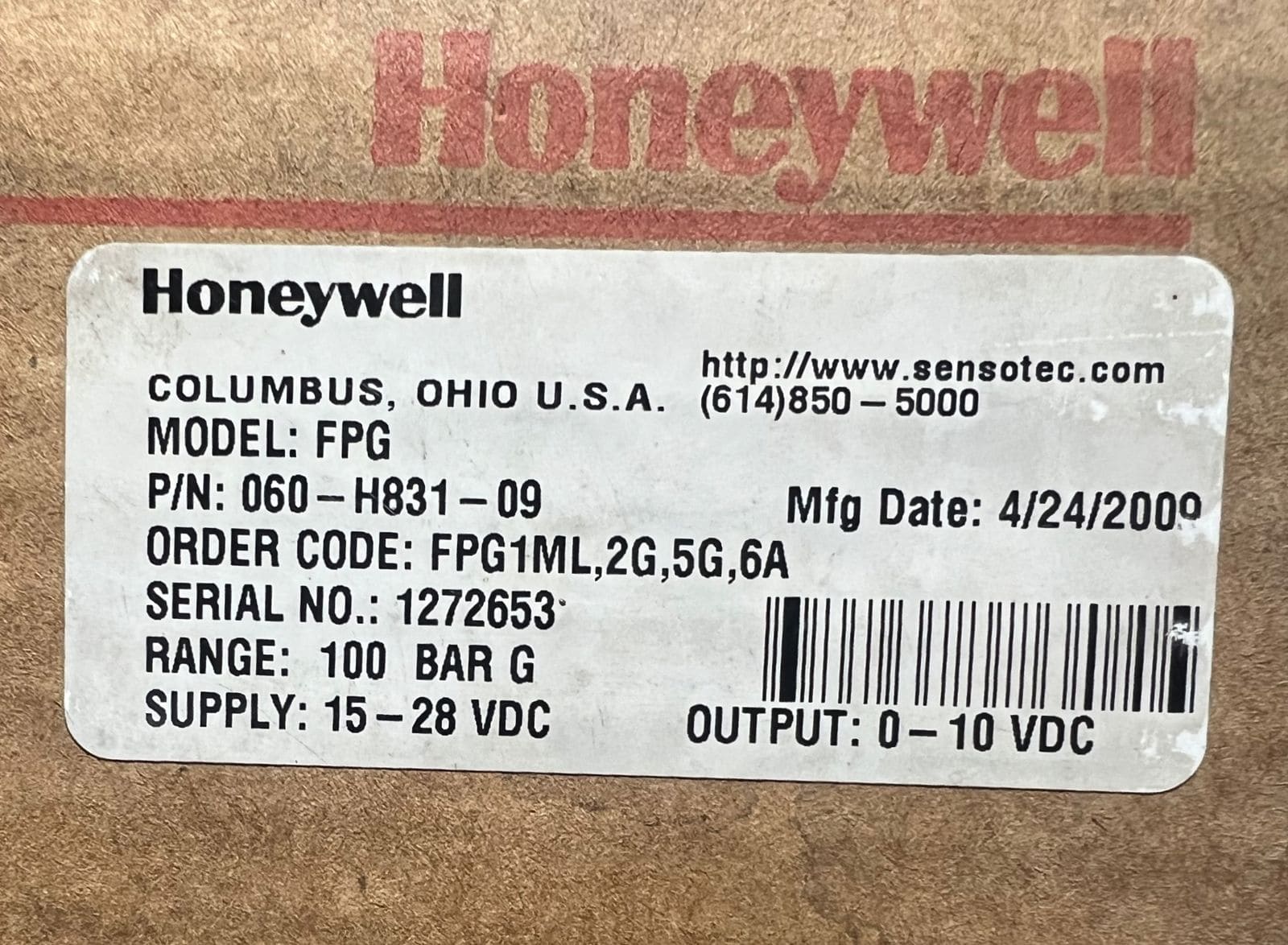 HONEYWELL FPG-060-H831-09 Pressure Transducer Sensor thumbnail