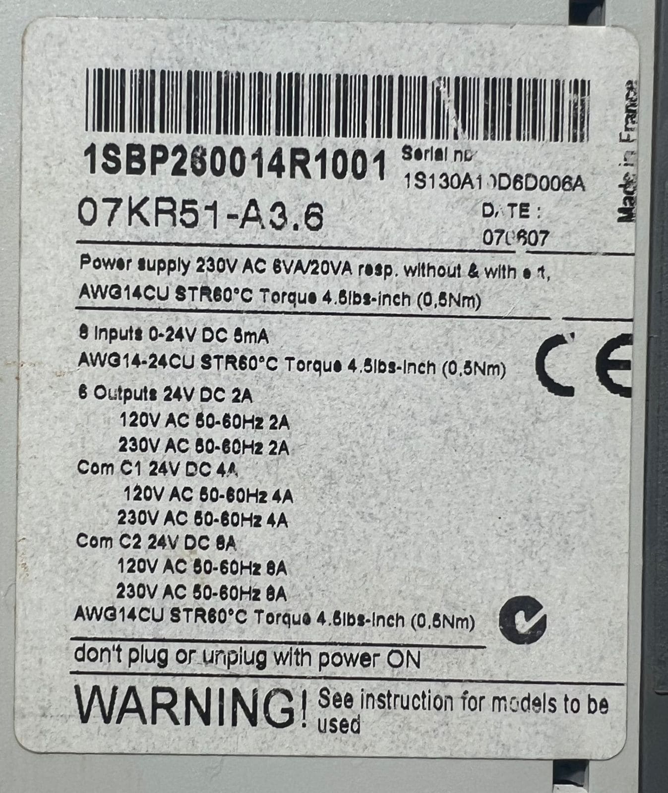 ABB 07KR51 PLC MODULE 1SBP260014R1001 thumbnail