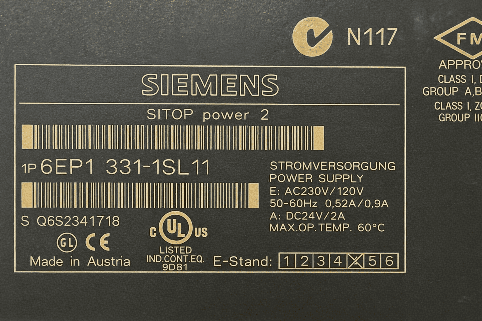 SIEMENS SITOP POWER 2 POWER SUPPLY 6EP1 331-1SL11 thumbnail