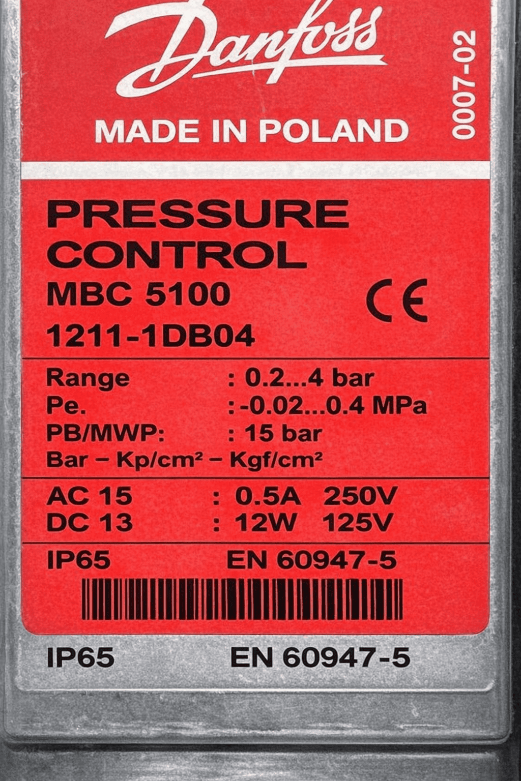 DANFOSS MBC 51001211-1DB04 PRESSURE CONTROL 061B000466 thumbnail