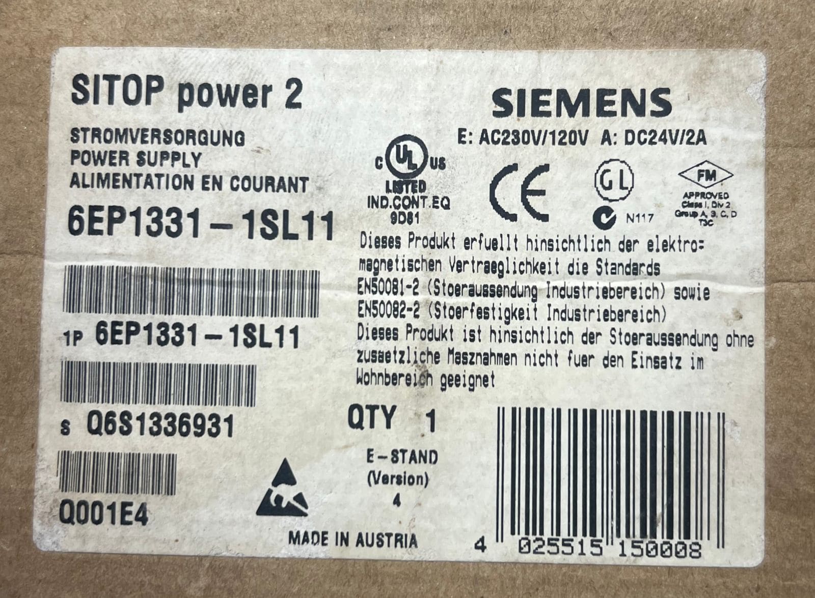 Siemens SITOP Power 2 1P 6EP1 331-1SL11 Power Supply thumbnail