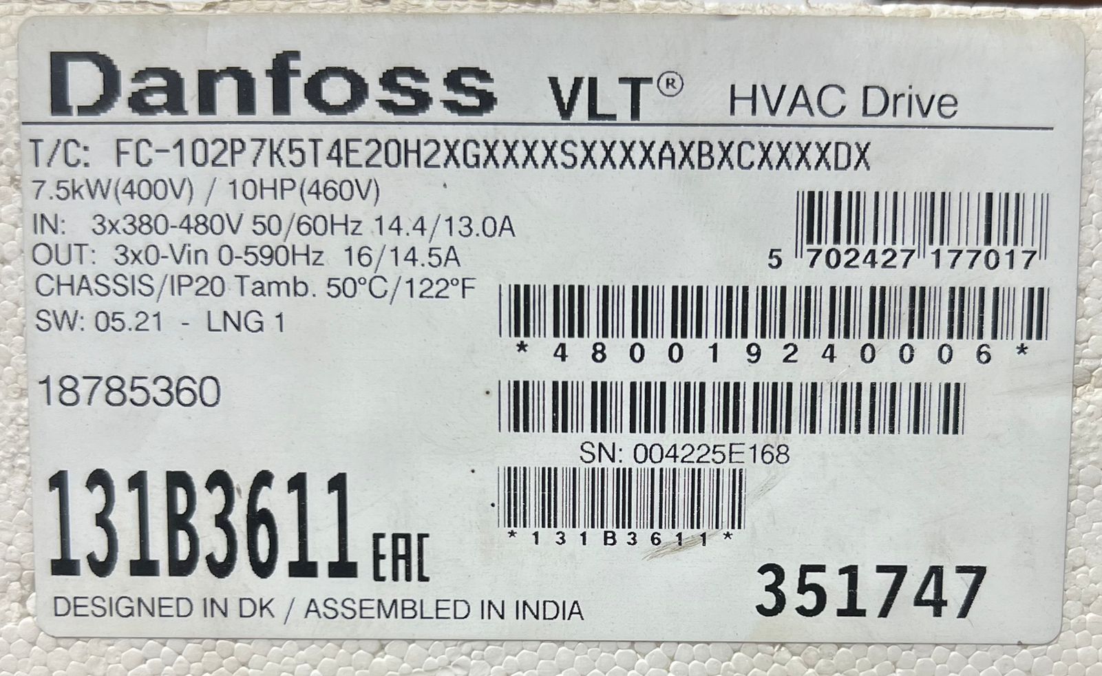 Danfoss VLT HVAC Drive FC 102. thumbnail